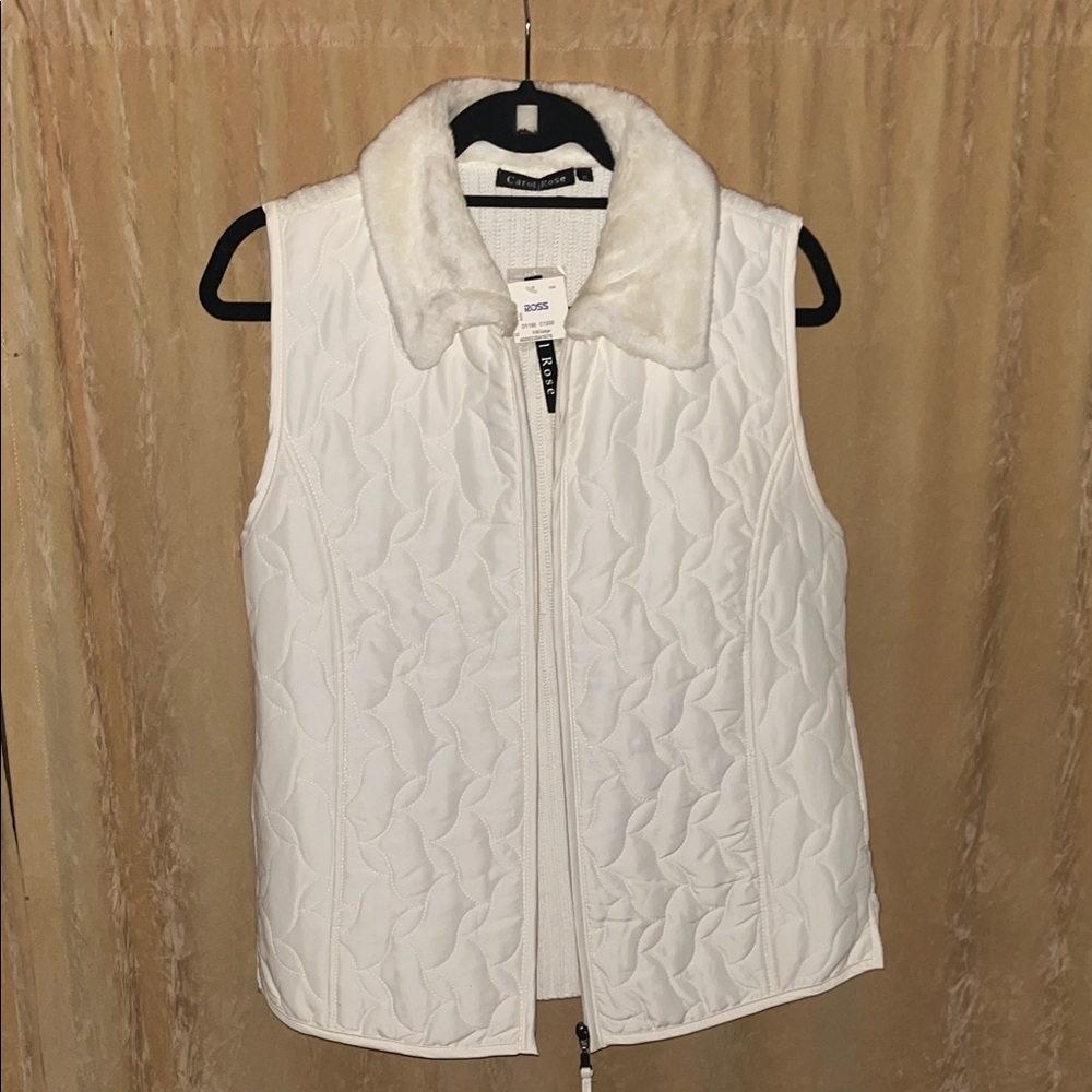 Carol Rose Women's Cream Vest with Fur collar